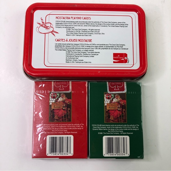 Vintage 1998 Coca Cola Nostalgia Tin 2 Playing cards Box games Sparkling Holiday - Picture 3 of 5